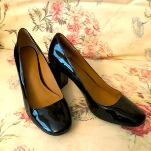 Calvin Klein black patent pumps